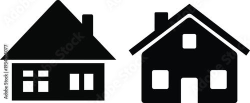 House Icon Set - Minimalist Black Home Silhouette Icons for Real Estate and Web Design
