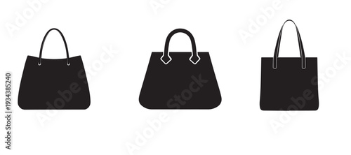 Set of Handbag Silhouette Icons Including Tote Satchel and Shoulder Bag for Fashion Retail Design