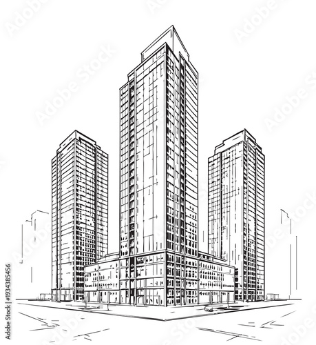 High rise building sketch. Architecture