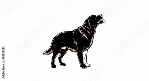 Artistic illustration of a black dog with its tongue out
