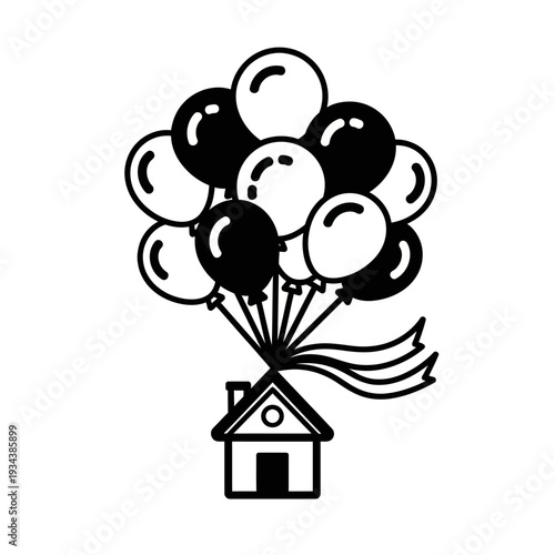 House Floating Upwards with Balloons - Dream Home, Moving Concept