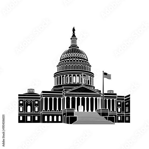 Iconic US Capitol Building Silhouette, American Government Landmark, Washington DC