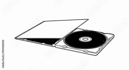 Black digital disc with inner ring in opened clear plastic case