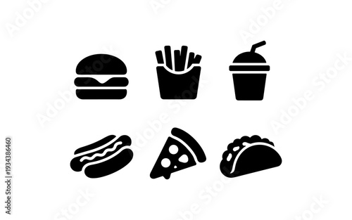 Fast food icons collection featuring various popular snacks