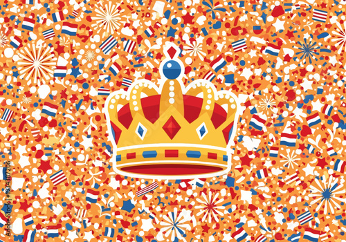 Golden Royal Crown with Red Jewels and Blue Gemstone.