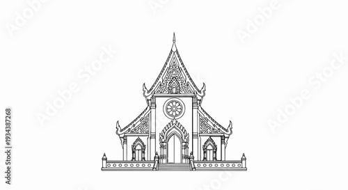 Ornate traditional building with tiered roofs and circular window