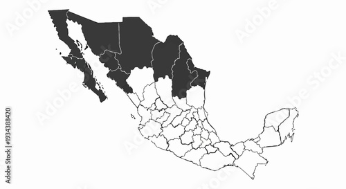Map of Mexico with northern states highlighted in dark gray