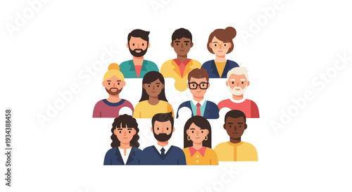Diverse Group of People Flat Avatars: Multi-ethnic Community, Team, and User Icons. Modern Flat Design Illustration.