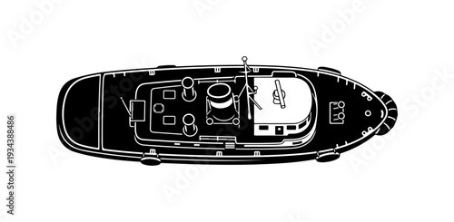 Modern luxury yacht top view with detailed deck layout