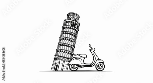 Leaning tower with a classic scooter