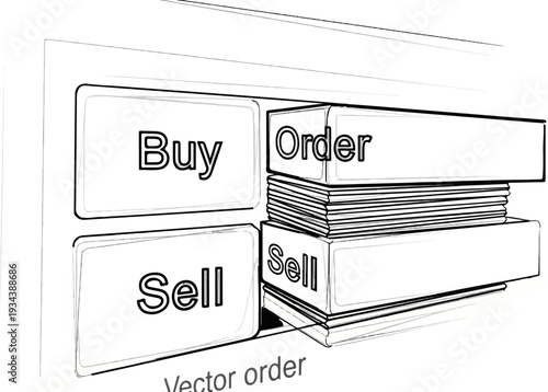Digital interface with buy/sell buttons and stacked order books