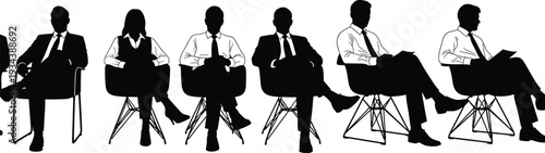 Diverse group of people silhouettes standing together including businessman in suit and man waving hand for community recruitment teamwork and social crowd concept