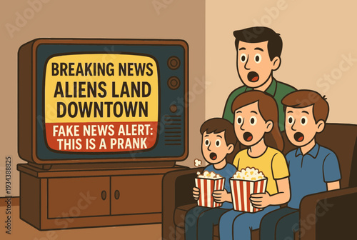 April Fool's Day Fake News Ticker "Aliens Land in City" Broadcast