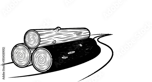 Stacked timber logs on a winding, dark path