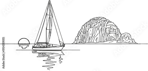 Sailing at sunset near rocky islands