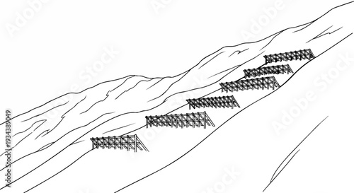 Structures on a sloping terrain with undulating lines
