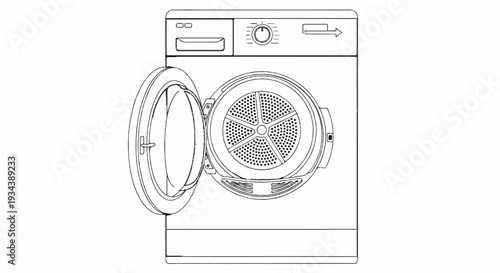 Open tumble dryer with circular drum, control panel above