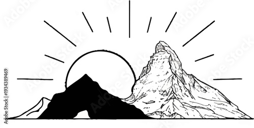 Sunrise over majestic, jagged mountains, a new dawn begins