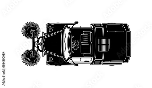 Top view of sleek black SUV with spiked tires