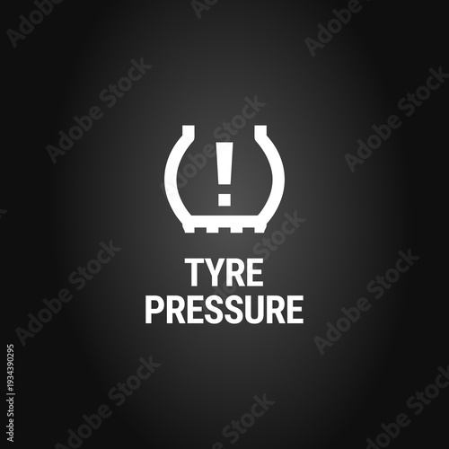 White tyre pressure warning icon and text on a dark gradient background