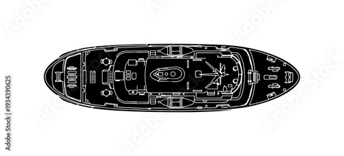 Detailed black and white ship deck layout diagram