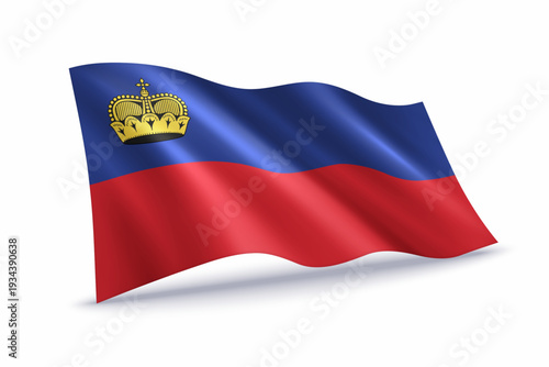 Liechtenstein Waving Flag Isolated on White