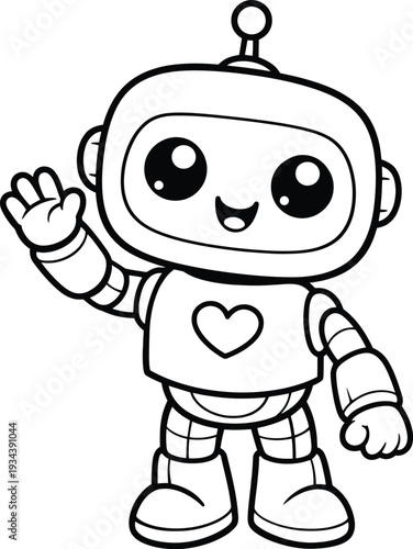 Cute Robot Cartoon Vector Illustration Coloring Page 
