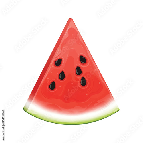 A digital illustration of a slice of watermelon with black seeds on a white background. Perfect for food blogs, summer recipes, and healthy eating materials.