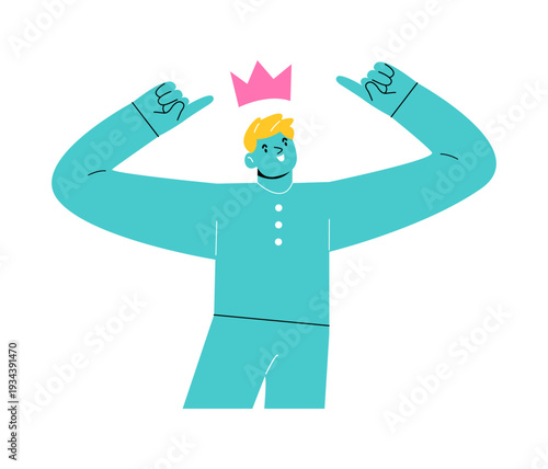 Man with golden crown on his head. Colorful vector illustration