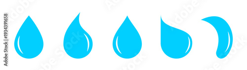 Water drop icon set, blue rain water drops symbol vector illustration