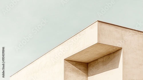 Sunlit Geometry: A Minimalist Beige Building Corner with a Recessed Shadow Box