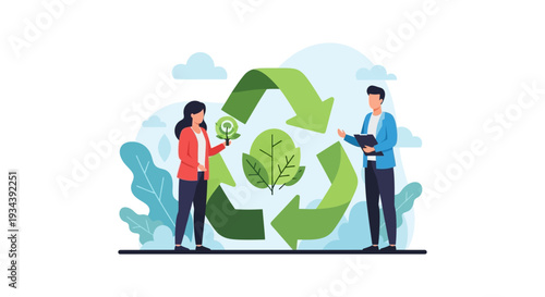 Business Team Collaborating on Green Recycling and Sustainable Environmental Practices