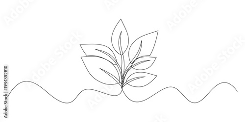 Leaf environment line art style grows leaves vector EPS 10