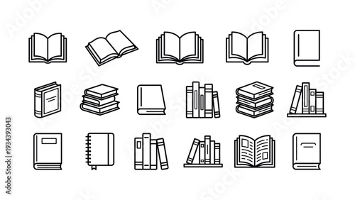 Premium line art book icons for education and publishing needs
