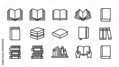Minimalist book and education icons set for publishing and learning materials