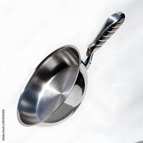Stainless Steel Frying Pan Isolated on Pure White Background