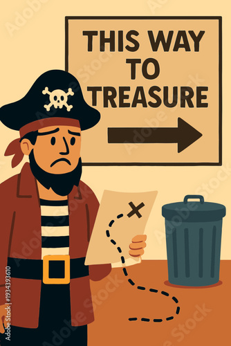 April Fool's Day "This Way to Treasure" Fake Map Leading to Trash Can