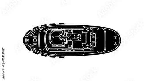 Luxury yacht, boat deck plan, nautical blueprint, vector illustration