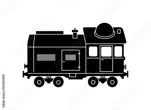 Black train carriage, vector locomotive, railroad transportation icon, silhouette illustration