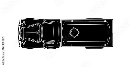 Black truck, vehicle outline, top view, line art, illustration, automotive design element