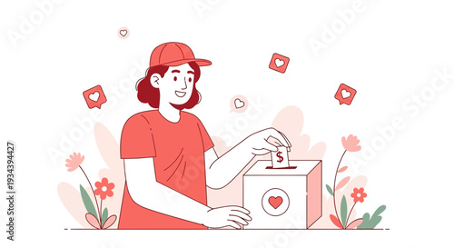 Charity Donation concept, Person putting money into donation box, social media likes