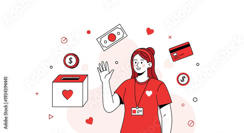Charity Donation Concept: Woman Collecting Money, Volunteer, Fundraising, Generosity