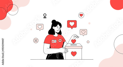 Charity Donation: Woman Puts Heart into Donation Box, Social Media Likes