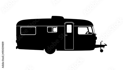 Vintage Camper Van, Black Silhouette, Caravan Icon, Travel Trailer