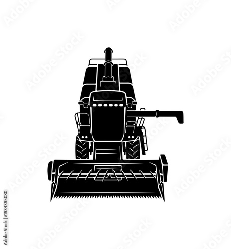 Black Combine Harvester Vector, Agricultural Tractor, Farming Equipment Illustration, Harvest Icon