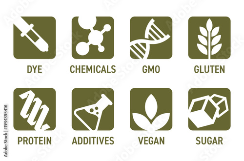 Icons set of additives for labeling general features