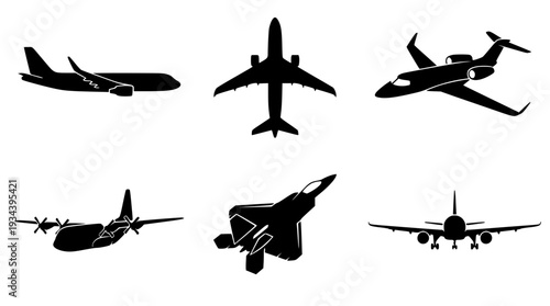 Airplane Icons  Commercial Jet and Aircraft Silhouettes Vector Set