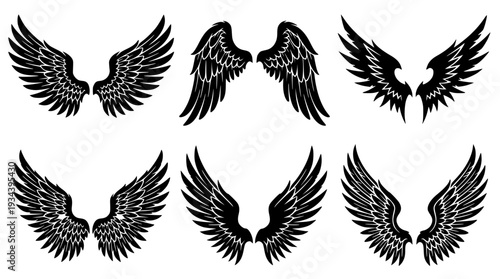 Angel Wings Silhouette Set  Flying Bird Wings Black Vector Collection