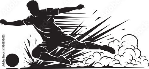 Dynamic Soccer Player Kicking Ball in Motion Silhouette Style