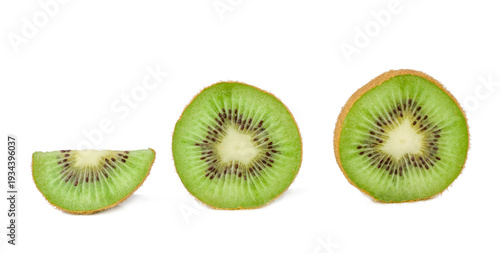 Kiwi fruit slices isolated on a white background, top view